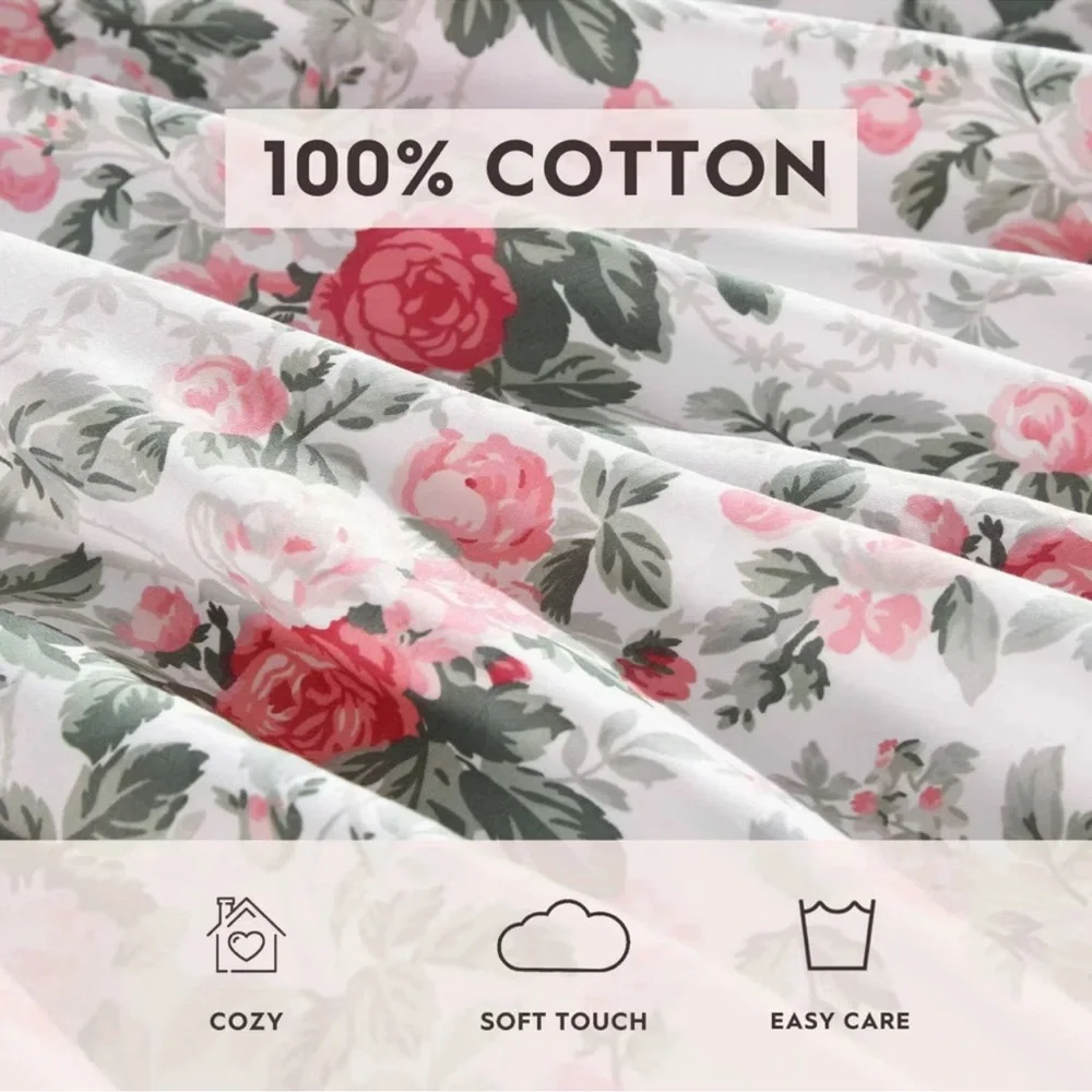 Laura Ashley® FULL 300 Thread Count Bettinas Blooms 4pc Sheet Set Red Floral NEW